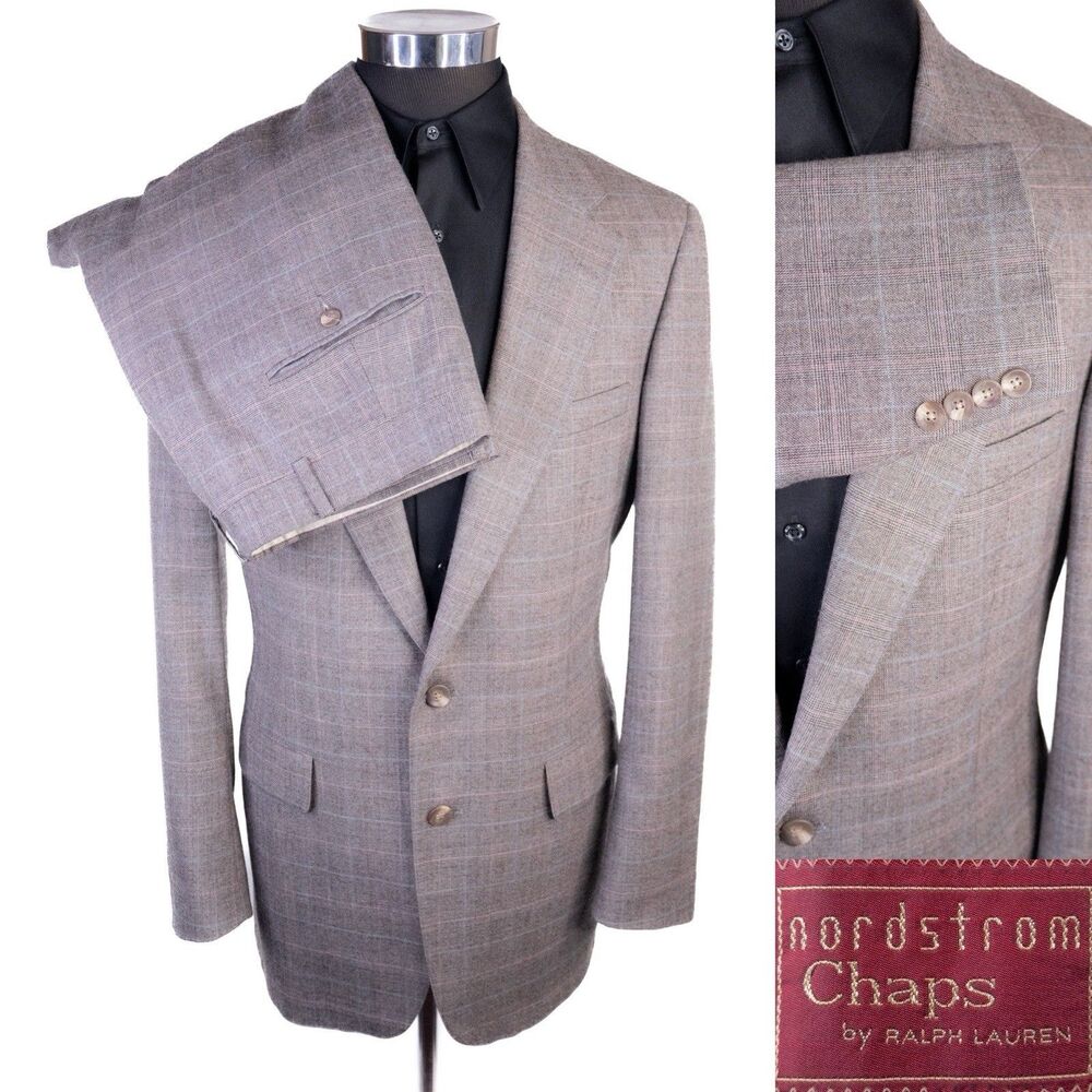 Nordstrom Chaps by Ralph Lauren 2-Pcs Plaid Suit Blazer Sz 42L Pants 36X32 Wool